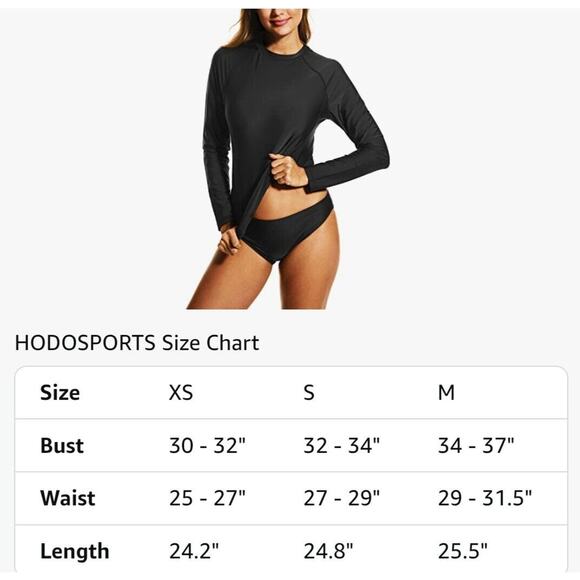 Women's UPF 50+ Rashguard Swim Shirt UV Sun Protection Long Sleeve Black Size SM - Picture 8 of 8